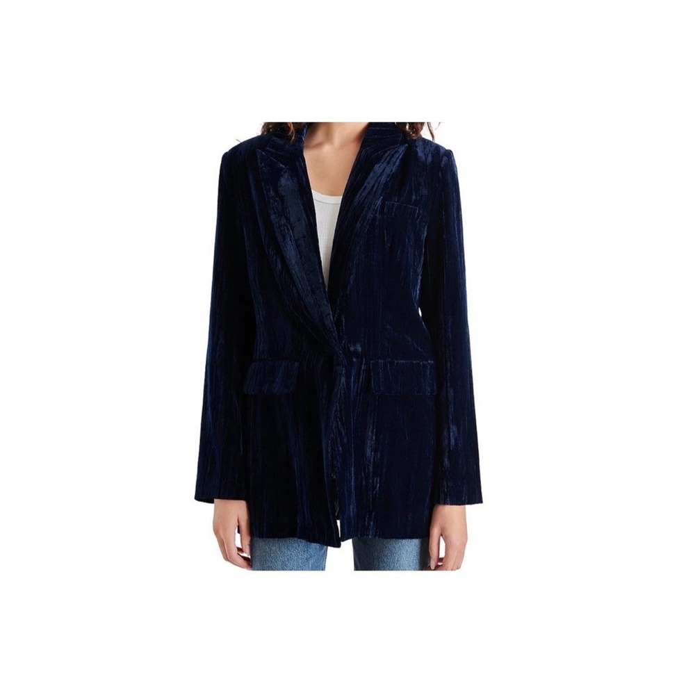 Steve Madden Imaan Blazer Size Small Blue Crushed Velvet Jacket Single Button